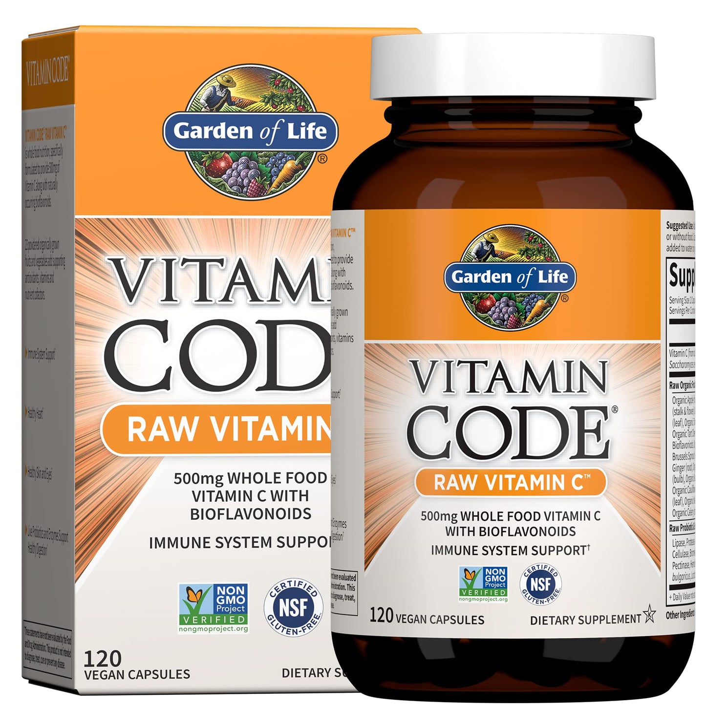 Garden of Life - Vitamin Code Raw VitaminC - 120 Vegan Capsules, 500mg Whole Food VitaminC with Bioflavonoids, Fruits & Veggies, Probiotics, Gluten Free Vitamin-C Supplements for Adults - Nirvana Guru