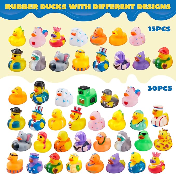 JOYIN 30 Pcs Rubber Ducks, Random Assortment Ducks Bulk with Mesh Carry Bag, Mini Rubber Duckies for Baby Bath Toys, Kids Toddler Summer Pool Toys Birthday Gifts Party Favors nirvanaguru