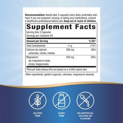 Nature's Way Calcium & Magnesium Mineral Complex, Supports Bone Health & Muscle Function,* 750 mg per 3-Capsule Serving, 250 Capsules (Packaging May Vary) - Nirvana Guru