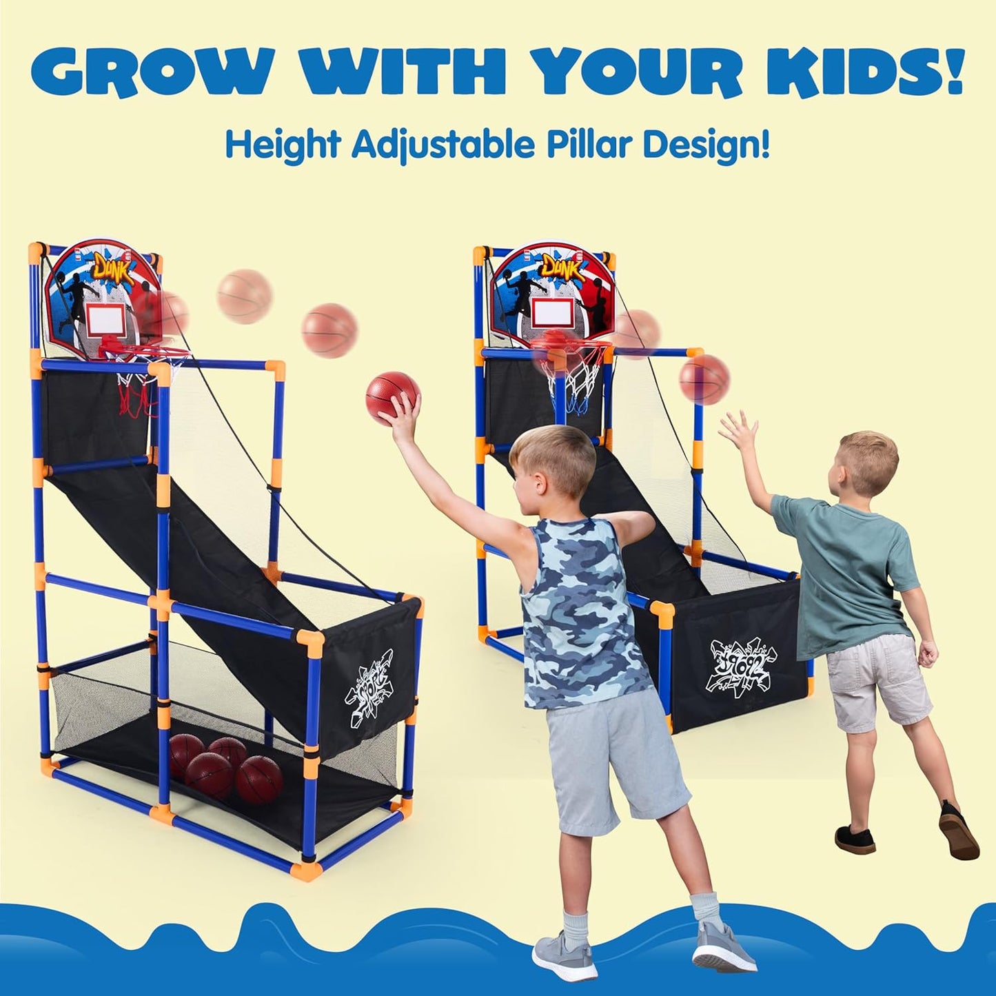JOYIN Arcade Basketball Game Set with 4 Balls and Hoop for Kids 3 to 12 Years Old Indoor Outdoor Sport Play - Easy Set Up - Air Pump Included - Ideal for Competition Nirvana Guru