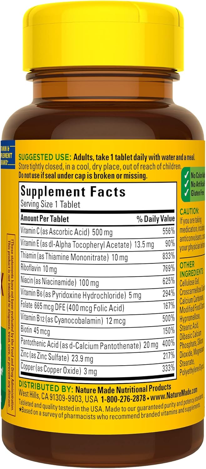 Nature Made Stress B Complex with Vitamin C and Zinc, Dietary Supplement for Immune Support, 75 Tablets, 75 Day Supply - Nirvana Guru
