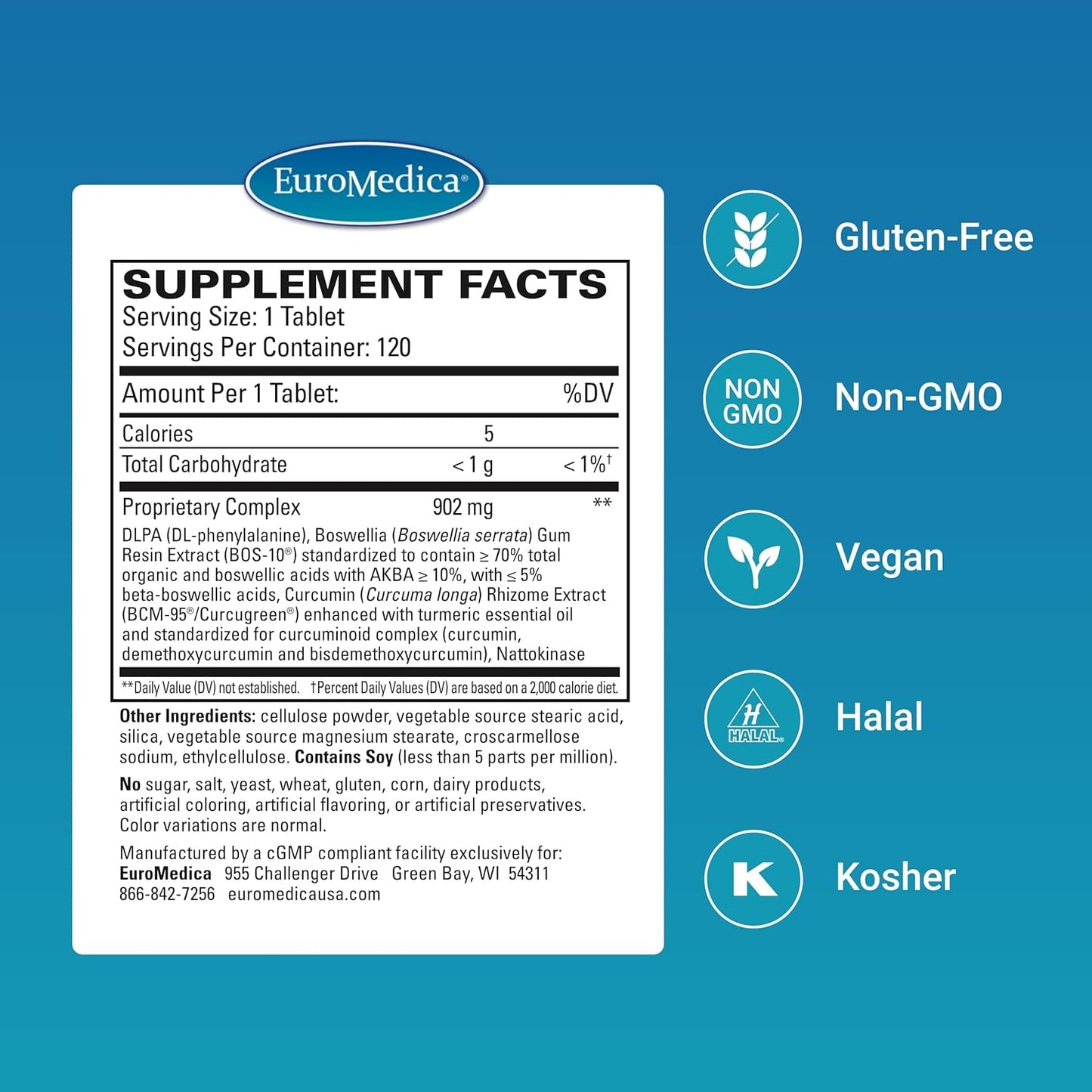 Euromedica Curaphen Extra Strength - Curcumin & Boswellia Supplement for Healthy Circulation Support - Turmeric Supplement to Support Joints, Muscle Health & Endorphin Production - 120 Tablets - Nirvana Guru