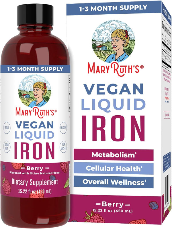 MaryRuth Organics Iron Supplement for Women Men & Kids, Liquid Iron Supplement for Women Men & Kids, Iron for Healthy Blood & Oxygen, Ages 4 & Up, Sugar Free, Vegan, Non-GMO, Gluten Free, 15.22 Fl Oz - Nirvana Guru