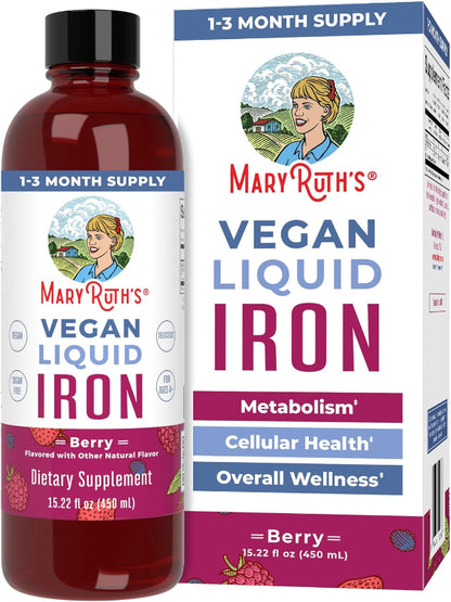 MaryRuth Organics Iron Supplement for Women Men & Kids, Liquid Iron Supplement for Women Men & Kids, Iron for Healthy Blood & Oxygen, Ages 4 & Up, Sugar Free, Vegan, Non-GMO, Gluten Free, 15.22 Fl Oz - Nirvana Guru