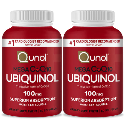 Qunol Mega Ubiquinol 100mg CoQ10, Superior Absorption, Patented Water and Fat Soluble Natural Supplement Form of Coenzyme Q10, Antioxidant for Heart Health, 100 Count Softgels Nirvana Guru