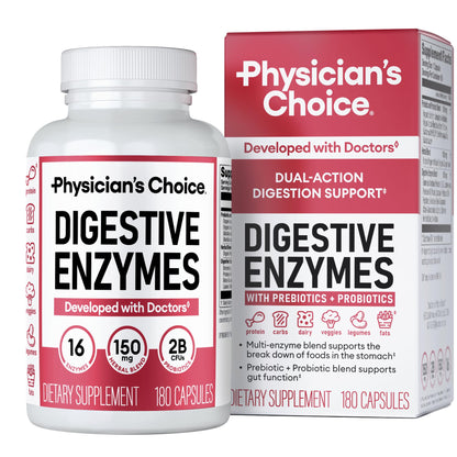 Physician's CHOICE Digestive Enzymes - Multi Enzymes, Organic Prebiotics & Probiotics for Digestive Health & Gut Health - Meal Time Discomfort Relief & Bloating - Dual Action Approach - 60 CT Nirvana Guru