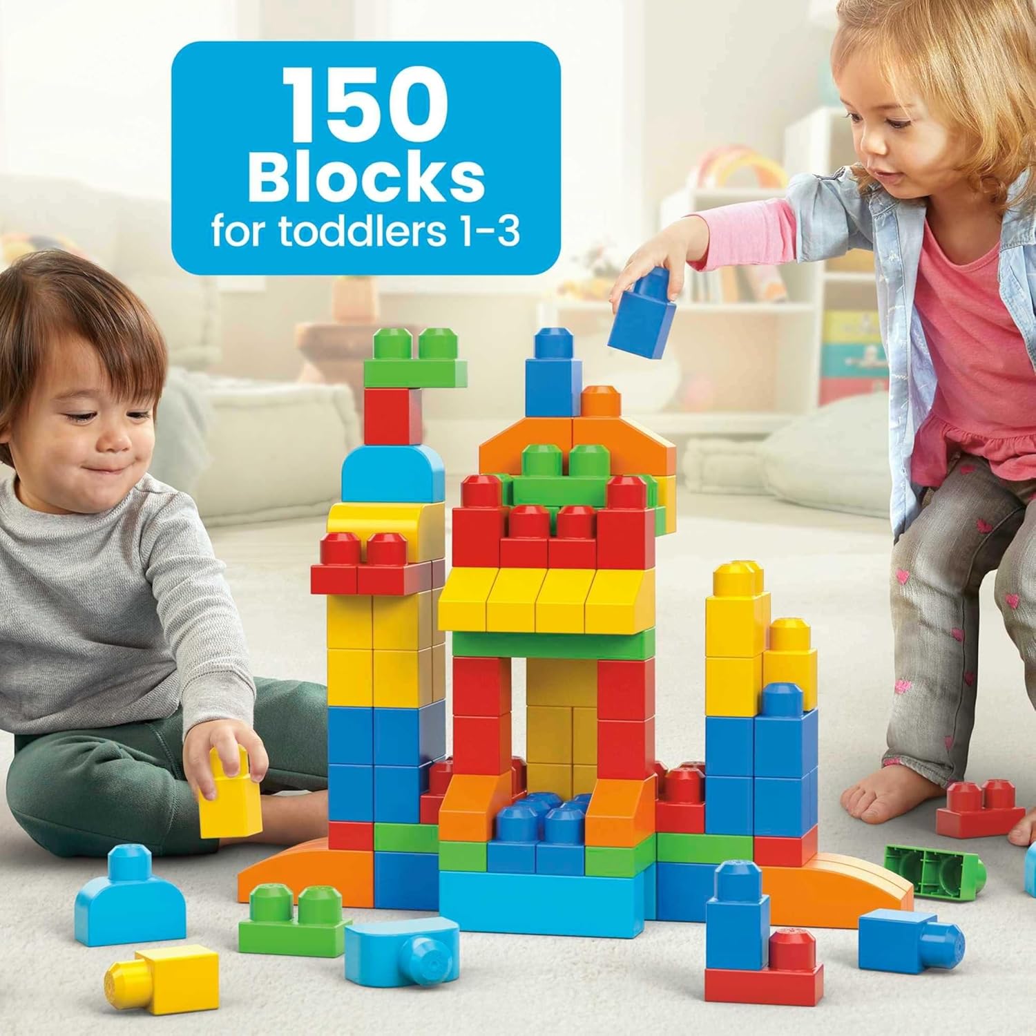 MEGA BLOKS First Builders Toddler Blocks Toys Set, Deluxe Building Bag with 150 Pieces and Storage, Blue, Ages 1+ Years Nirvana Guru