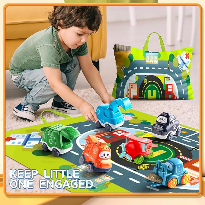 Big Cartoon Truck Car Toys for 1 Year Old Boy with Playmat/Storage Bag|Baby and Toddler Toys 12-18 Months & Age 1-2|1st Birthday Gift for 1 2 Year Old Boy nirvanaguru
