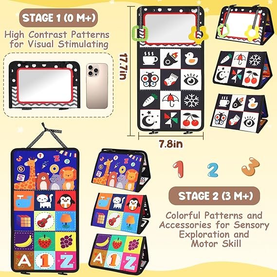 URMYWO Tummy Time Toy - Black and White High Contrast Baby Toys for Newborn - Baby Visual Stimulation Mirror - Montessori Sensory Crinkle Toy for Infant 0-3-6-12 Months - Shower Gift for Boy Girl nirvanaguru