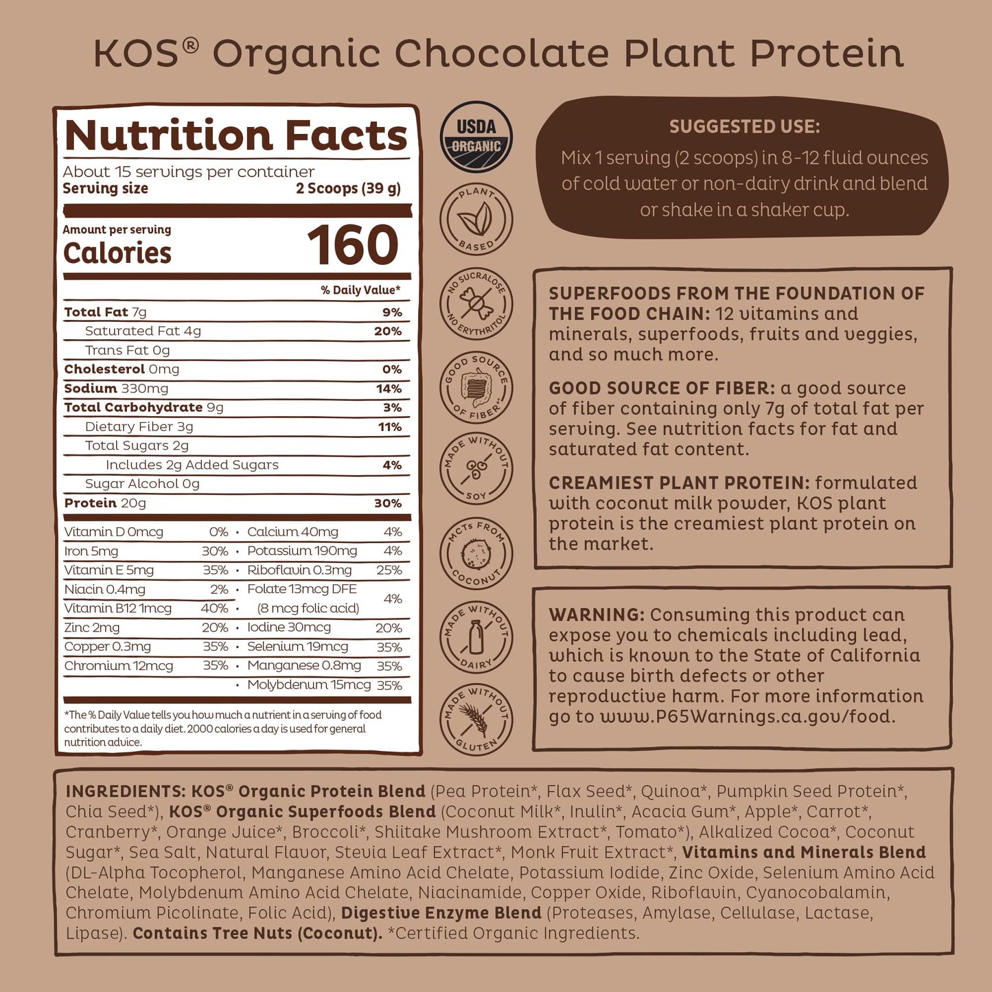 KOS Vegan Protein Powder Erythritol Free, Vanilla USDA Organic - Pea Protein Blend, Plant Based Superfood Rich in Vitamins & Minerals - Keto, Dairy Free - Meal Replacement for Women & Men, 28 Servings - Nirvana Guru