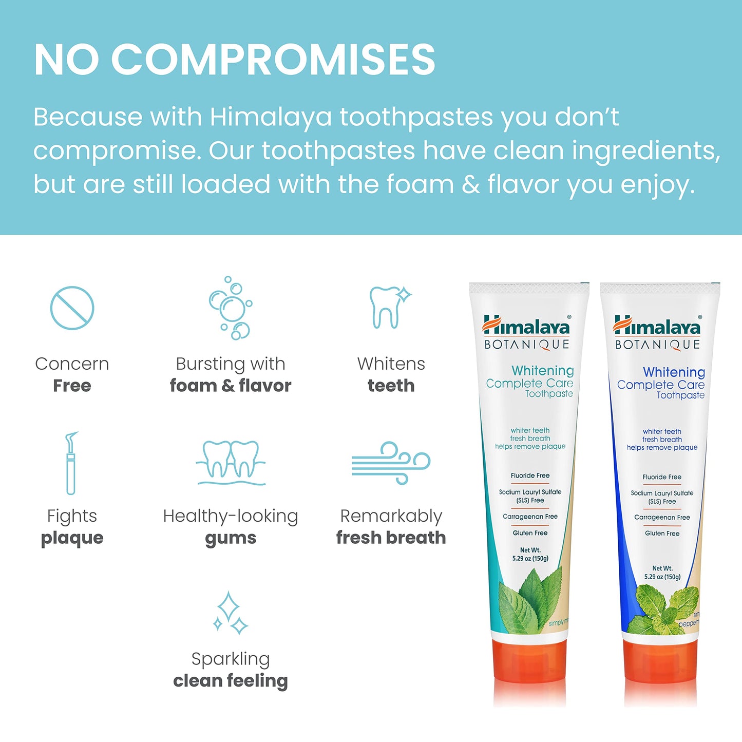 Himalaya Botanique Whitening Complete Care Toothpaste, Teeth Whitening, Fights Plaque, Fluoride Free, No Artificial Flavors, SLS Free, Cruelty Free, Foaming, Simply Mint Flavor, 5.29 Oz, 2 Pack - Nirvana Guru
