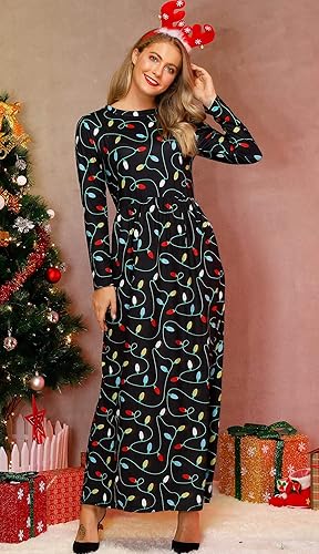 For G and PL Women's Ugly Christmas Maxi Dress Long Sleeve Graphic Outfit with Pockets nirvanaguru