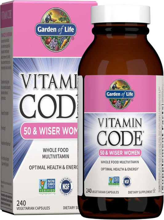Garden of Life Multivitamin for Women 50 & Over, Vitamin Code Women 50 & Wiser Multi - 240 Capsules with Vitamins A, B, C, D3, E & K, CoQ10, Probiotics & Enzymes - Nirvana Guru
