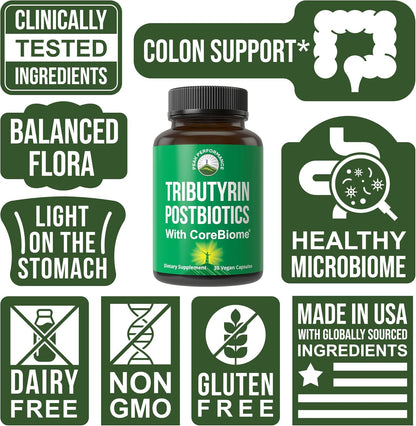 CoreBiome Tributyrin Postbiotic Supplement Clinically Tested For Gut Health. More Effective than Sodium Butyrate Capsules. High Bioavailability Post Biotics For Digestive, Leaky Gut, Colon, Microbiome Nirvana Guru
