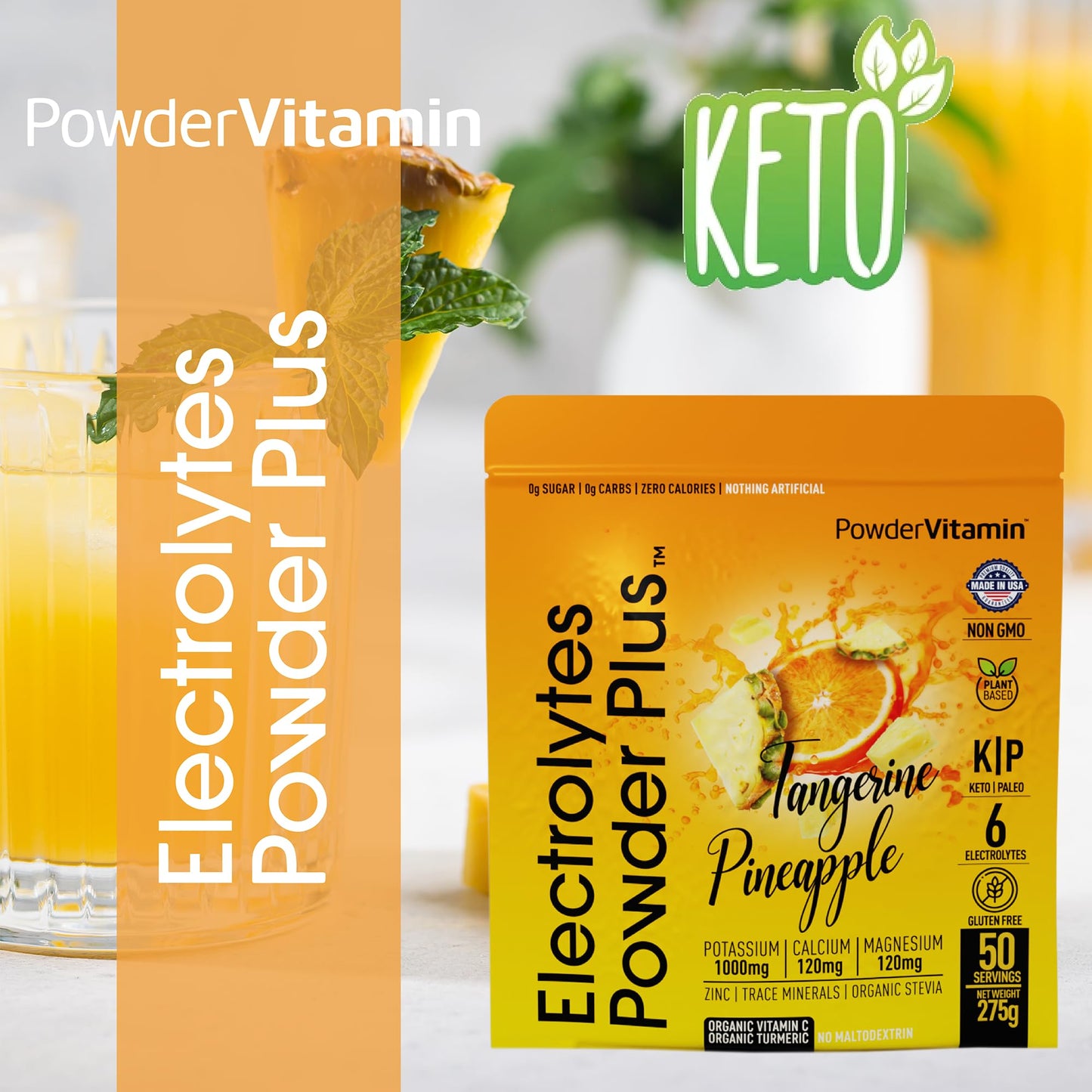 PowerVitamin Lemonade Electrolytes Powder No Sugar for Daily Energy - Keto Electrolytes - Hydration Powder with 1000mg Potassium, 120mg Calcium, Magnesium, Organic Vitamin C, 100 Servings
