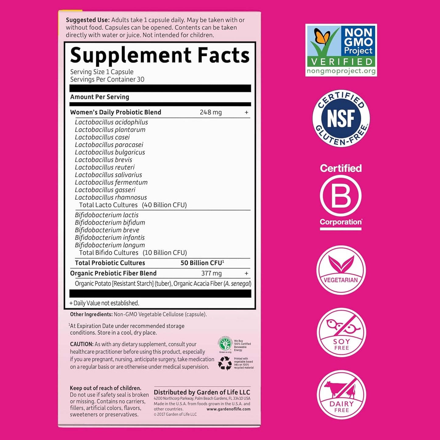 Garden of Life Once Daily Dr. Formulated Probiotics for Women 50 Billion CFU 16 Probiotic Strains with Organic Prebiotics for Digestive, Vaginal & Immune Health, Dairy Free, Shelf Stable 30 Capsules - Nirvana Guru