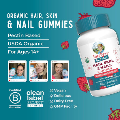 MaryRuth Organics Hair | Skin | and Nails Vitamins | Biotin Gummies with Vitamin C & Vitamin E | Hair Growth Vitamins | Skin Care | Nail Strength | USDA Organic Gummies for Ages 14+ | 60 Count - Nirvana Guru