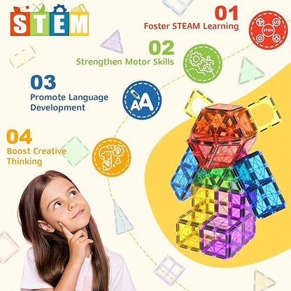 60 PCS Magnetic Building Tiles Kids Toys STEM Magnetic Blocks Sensory Toys Kids Games Magnet Building Toy for Boys and Girls Aged 3+, Kid Brain Development Preschool Kindergarten Toddler Toy nirvanaguru
