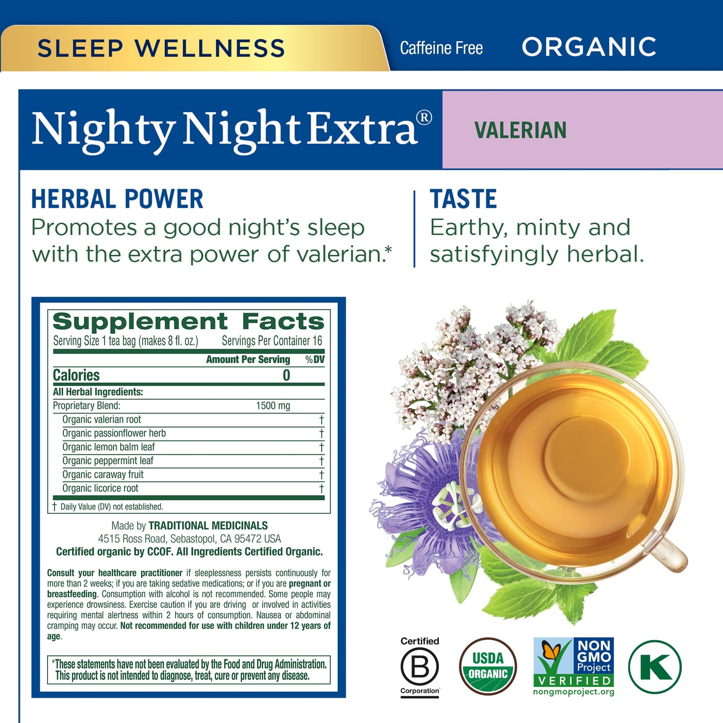 Traditional Medicinals Organic Nighty Night Extra Tea With Valerian Root for Relaxation, 16 Tea Bags (Pack of 1) - Nirvana Guru