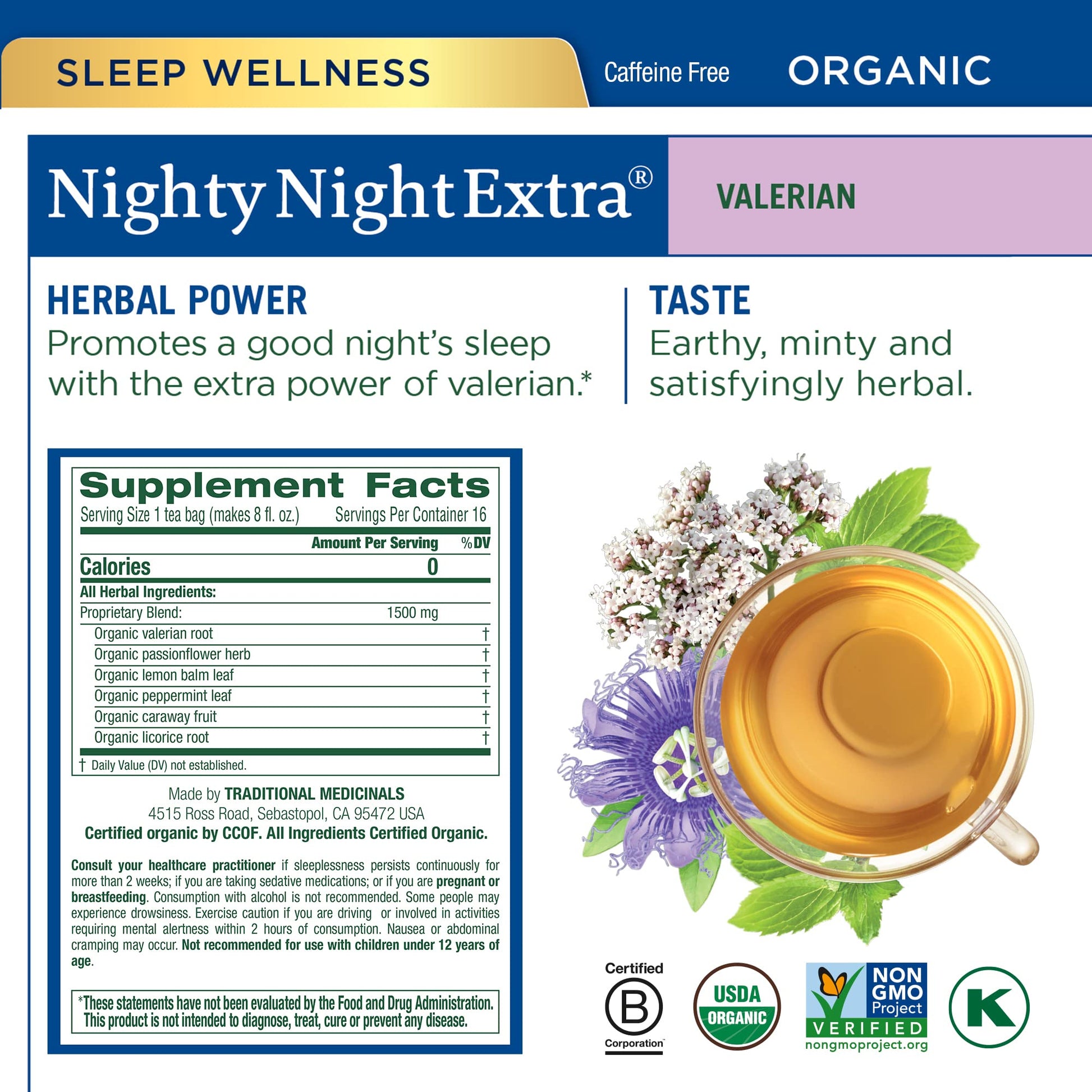 Traditional Medicinals Organic Nighty Night Extra Tea With Valerian Root for Relaxation, 16 Tea Bags (Pack of 1) - Nirvana Guru