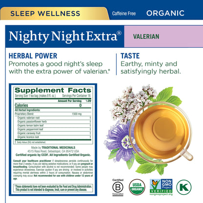 Traditional Medicinals Organic Nighty Night Extra Tea With Valerian Root for Relaxation, 16 Tea Bags (Pack of 1) - Nirvana Guru