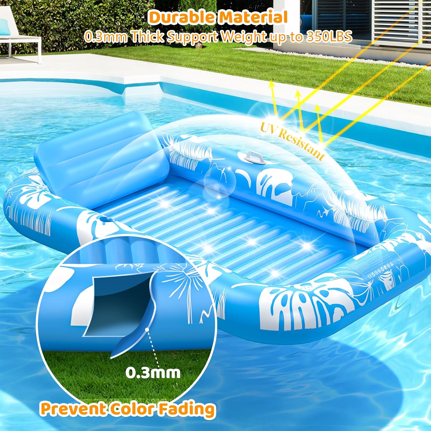 Inflatable Tanning Pool Lounger Float with Sprinkler, 77" x 48" Pool Floats Adult with Pillow, 6 in 1 Suntan Tub Raft Floatie with Drink Holder Sunbathing Water Lounge Nirvana Guru
