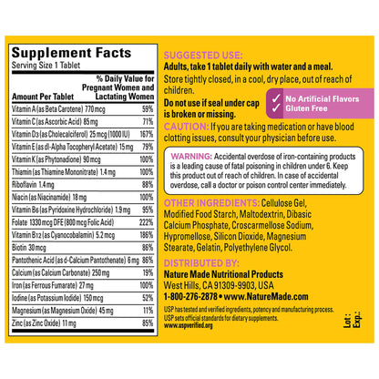Nature Made Prenatal Multivitamin with Folic Acid, Prenatal Vitamin and Mineral Supplement for Daily Nutritional Support, 250 Tablets, 250 Day Supply - Nirvana Guru