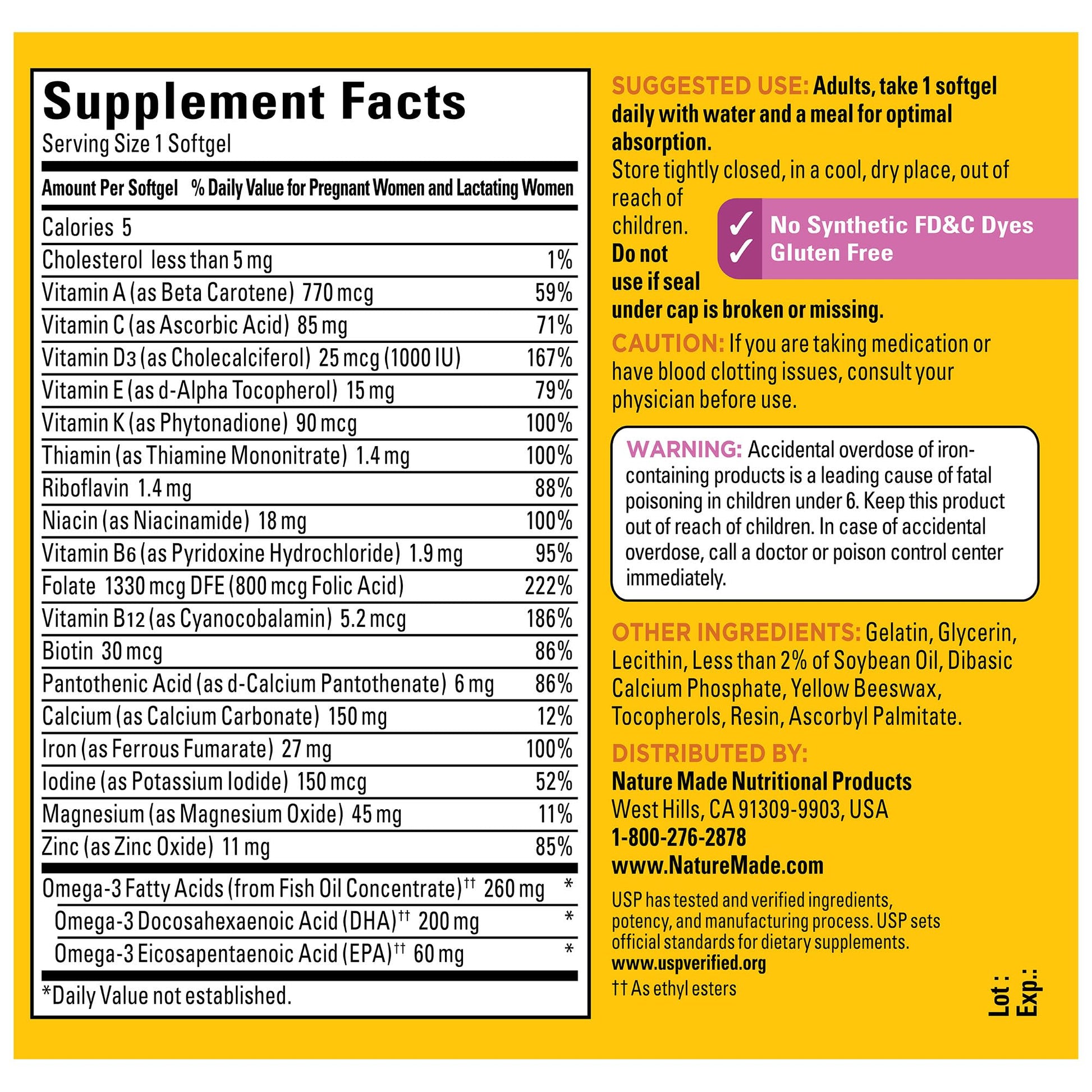 Nature Made Prenatal with Folic Acid + DHA, Prenatal Vitamin and Mineral Supplement for Daily Nutritional Support, 110 Softgels, 110 Day Supply - Nirvana Guru