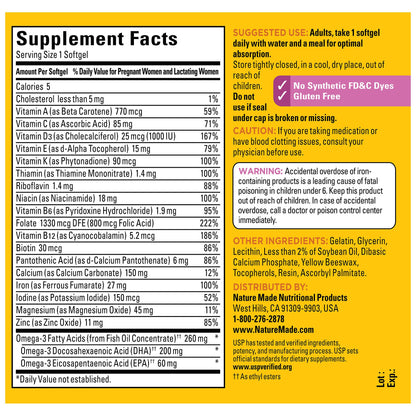 Nature Made Prenatal with Folic Acid + DHA, Prenatal Vitamin and Mineral Supplement for Daily Nutritional Support, 110 Softgels, 110 Day Supply - Nirvana Guru