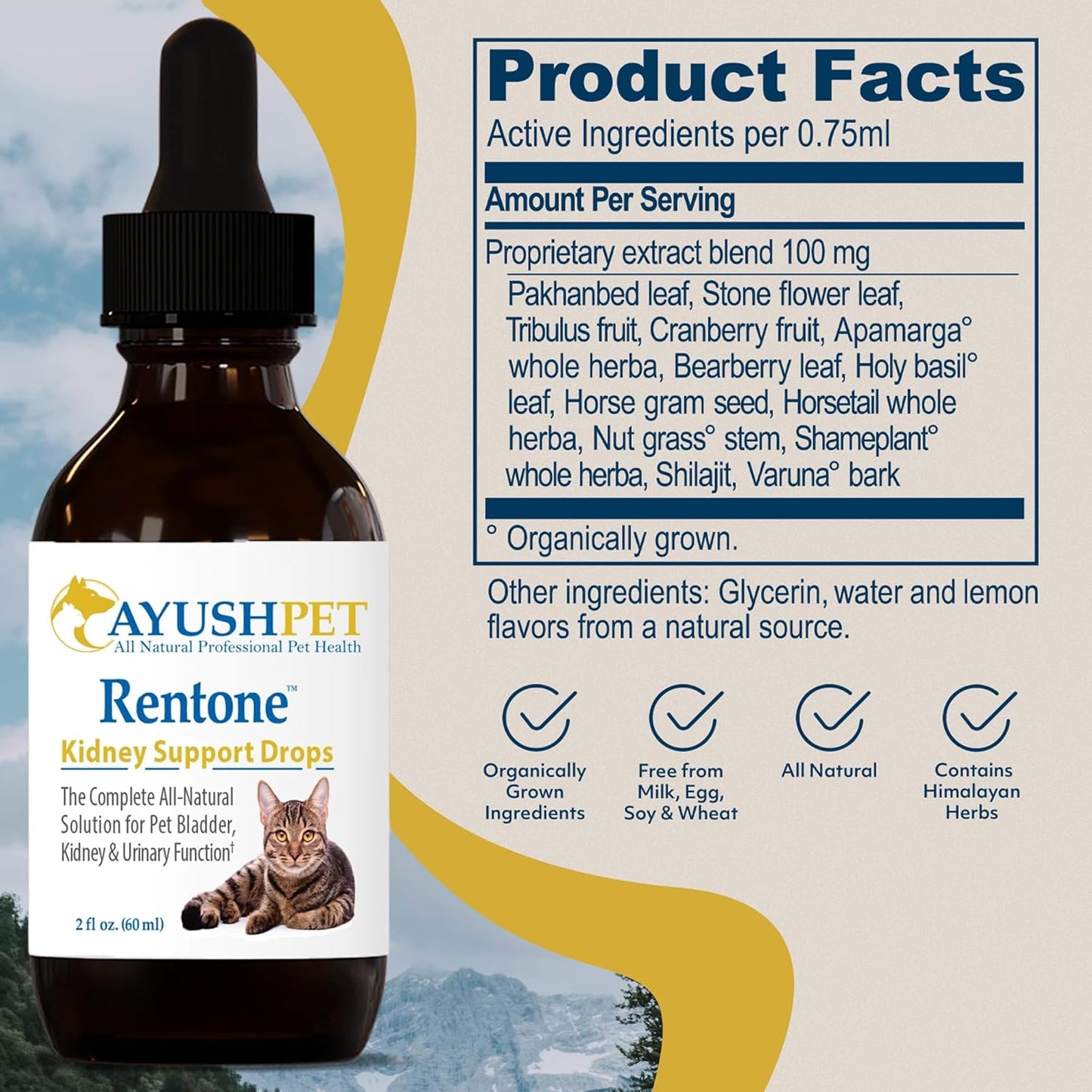 Ayush Pet Kidney and Bladder Support, Rentone Drops for Pets, Promotes Healthy Urinary Tract and Immune Function, 2oz. Nirvana Guru