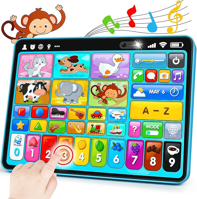 Trilingual Learning Toy Tablet with Music & Sound, Montessori Speech Musical Therapy Toys, Gifts for Boy, Girl, Baby, Toddler, for Age 1, 2, 3 Year Old (12-18 Months) nirvanaguru