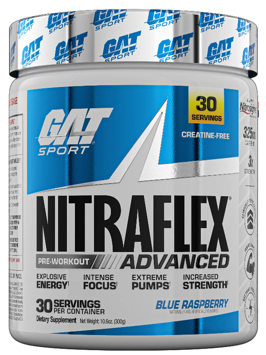 GAT SPORT Nitraflex Advanced Pre-Workout Powder, Increases Blood Flow, Boosts Strength and Energy, Improves Exercise Performance, (Blue Raspberry, 30 Servings) Nirvana Guru