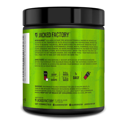 Jacked Factory NITROSURGE Pre Workout Supplement - Energy Booster, Instant Strength Gains, Clear Focus & Intense Pumps - NO Booster & Powerful Preworkout Energy Powder - 30 Servings, Blue Raspberry