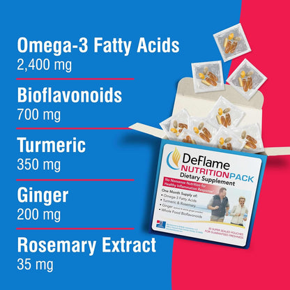 DeFlame Nutrition Pack Supplement - 30 Daily Multivitamin Packs - Omega 3 Fish Oil with EPA and DHA, Rosemary, Bioflavonoids, Ginger, Curcumin Turmeric Supplement Nirvana Guru