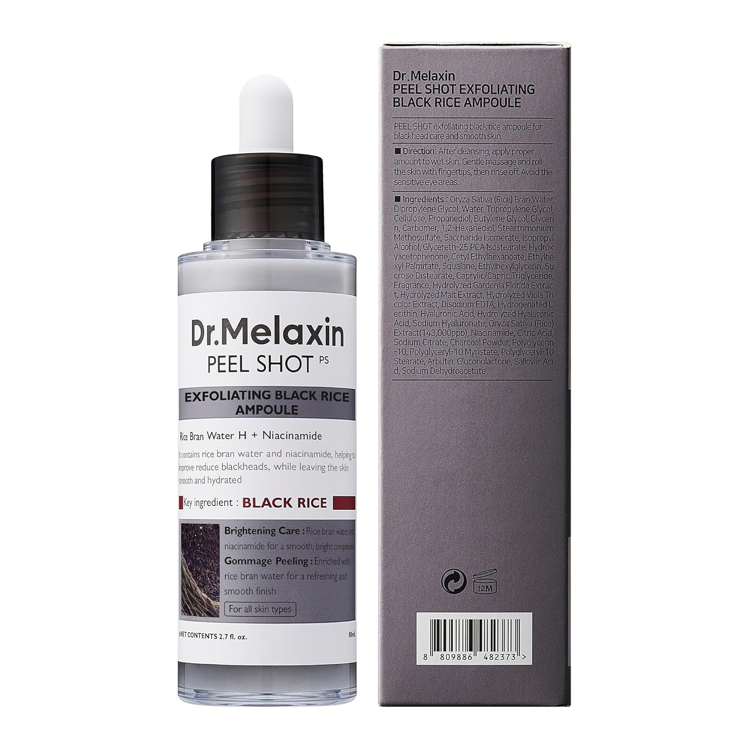 Peel Shot Glow Black Rice Peeling Ampoule, Soft Exfoliating Face and Body Scrub Dead Skin Cells, Blackheads Remover for All Skin Types korean skin care 80ml Nirvana Guru