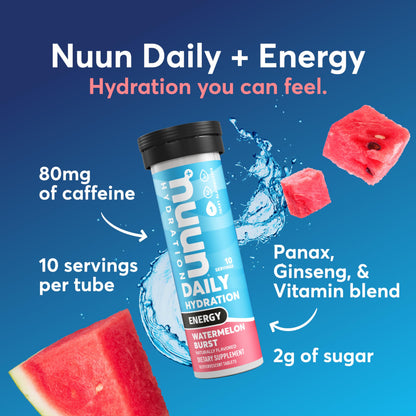 Nuun Energy Electrolyte Tablets with Ginseng, Caffeine from Green Tea Extract, Vitamin B12, B6, B5, Magnesium & 4 Other Electrolytes, Gluten Free & Vegan, Tropical Punch, 8 Pack (80 Servings Total) Nirvana Guru