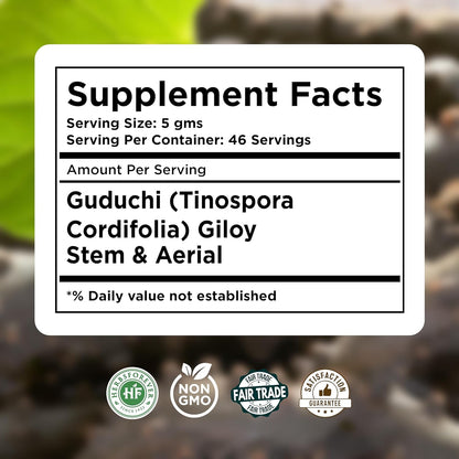 Guduchi Powder | Tinospora Cordifolia | Ayurvedic Herbal Supplement | Natural & Pure | Non-GMO, Vegan | 230 GMS | Traditional Herb for Everyday Wellness Nirvana Guru