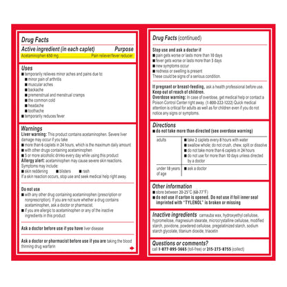 Tylenol 8HR Arthritis Pain Relief Caplets, 650 mg Acetaminophen for Minor Arthritis & Joint Pain, Fever Reducer, Extended Release, Gentle on Stomach, FSA or HSA Eligible, 100 ct