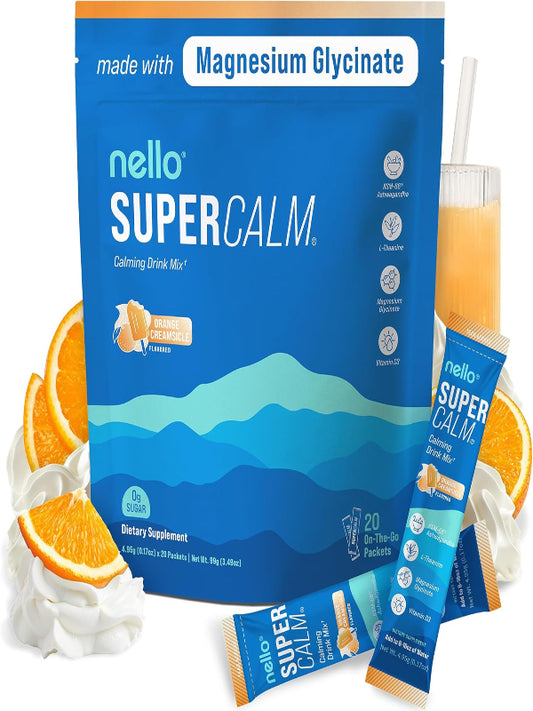 Supercalm Powdered Drink Mix, Raspberry Lemonade, L Theanine, Ksm-66 Ashwagandha, Magnesium Glycinate, Vitamin D 3, Supplements for Relaxation & Focus, No Sugar, Non GMO, On The Go, 20 Ct