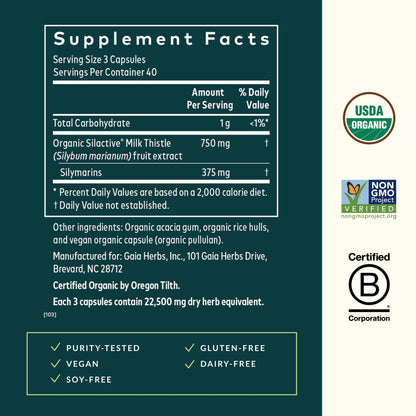Gaia Herbs Milk Thistle - Liver Supplement & Cleanse Support for Maintaining Healthy Liver Function* - 60 Vegan Capsules (20-Day Supply) - Nirvana Guru