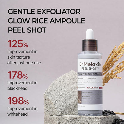Peel Shot Glow Black Rice Peeling Ampoule, Soft Exfoliating Face and Body Scrub Dead Skin Cells, Blackheads Remover for All Skin Types korean skin care 80ml Nirvana Guru