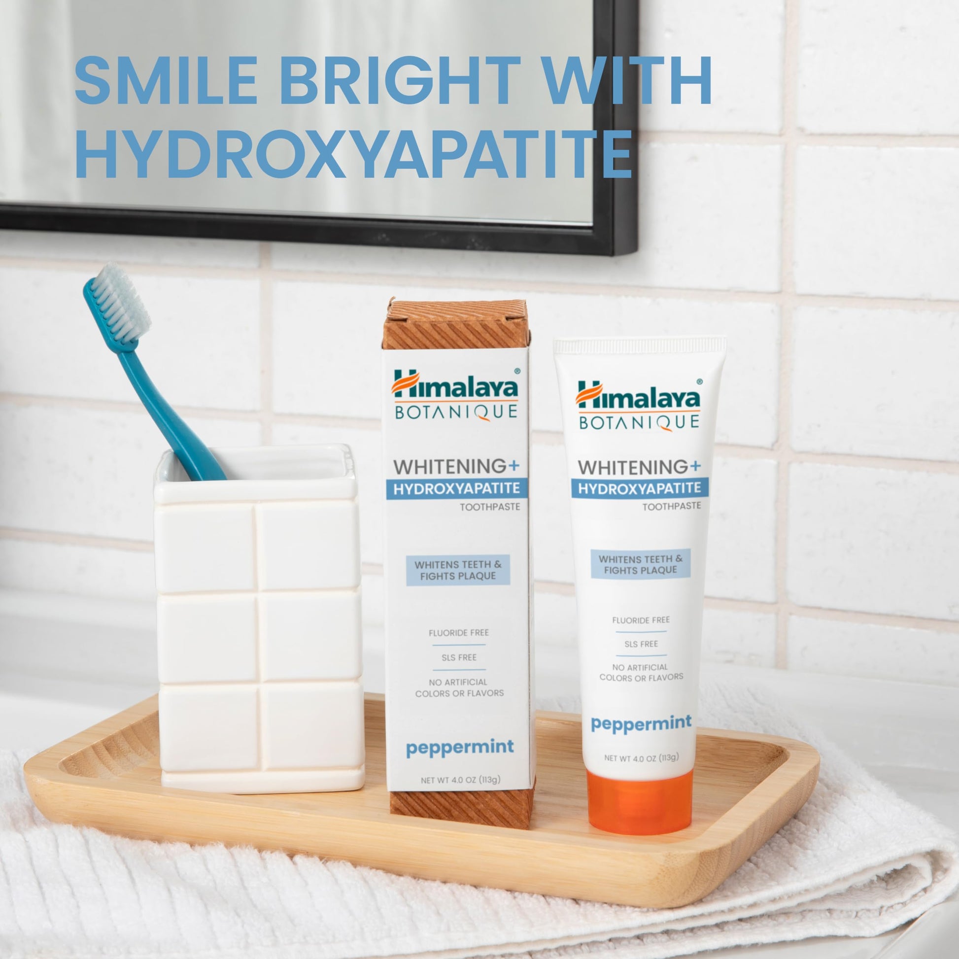 Himalaya Botanique Whitening + Hydroxyapatite Toothpaste, Mint Flavor - Nano Hydroxyapatite to Support Remineralization and Restore Enamel, Appropriate for Sensitive Teeth - Vegan, Gluten Free, 4 oz - Nirvana Guru