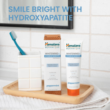 Himalaya Botanique Whitening + Hydroxyapatite Toothpaste, Mint Flavor - Nano Hydroxyapatite to Support Remineralization and Restore Enamel, Appropriate for Sensitive Teeth - Vegan, Gluten Free, 4 oz - Nirvana Guru