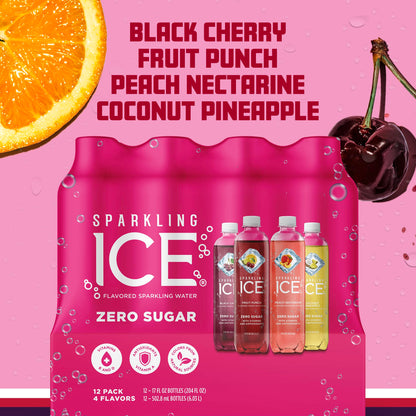 Sparkling Ice Purple Variety Pack, Flavored Water, Zero Sugar, with Vitamins and Antioxidants, 17 fl oz, 12 count (Black Raspberry, Cherry Limeade, Orange Mango, Kiwi Strawberry) - Nirvana Guru