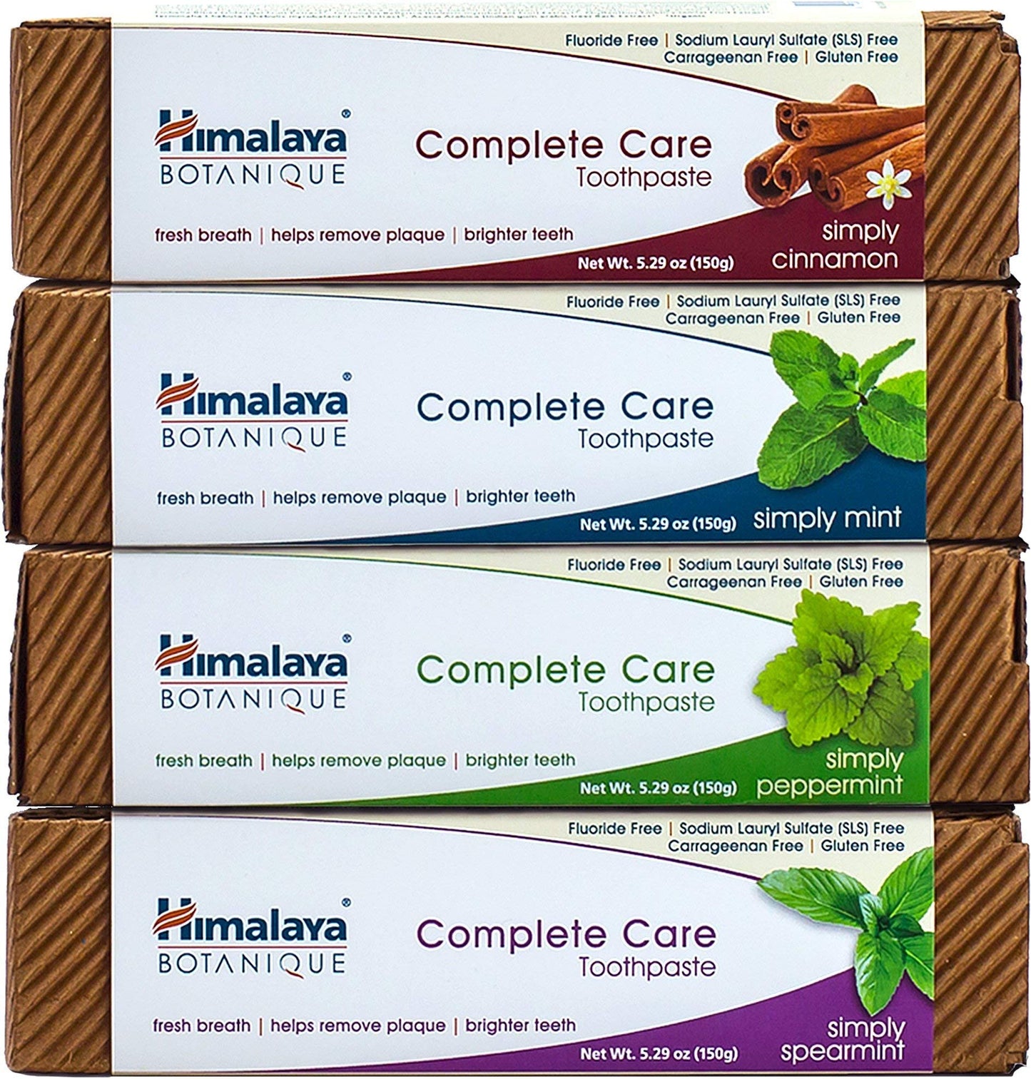 Himalaya Botanique Complete Care Toothpaste, Variety Pack - Fluoride Free Toothpaste for Clean Teeth & Fresh Breath - Vegan, Gluten Free, No Artificial Flavors, 5.29 oz (Pack of 4) - Nirvana Guru