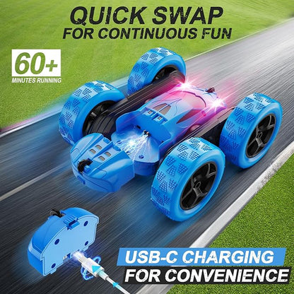 Remote Control Car, RC Cars Toys for Kids Ages 6-12, 4WD Stunt Car with LED Lights & 360° Flips, 2.4GHz, Upgraded USB-C Modular Batteries, 8-10 Year Old Boys Birthday Gift Nirvana Guru