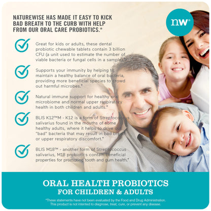NatureWise Oral Probiotics for Teeth & Gums & Fresh Breath* - Chewable Sugar-Free Mint Tablet - Dental Support for Kids & Adults w/ BLIS K12 & M18 - Non-GMO - 50 Count[50-Day Supply] - Nirvana Guru