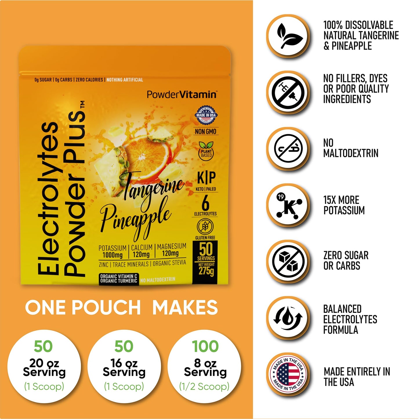 PowerVitamin Lemonade Electrolytes Powder No Sugar for Daily Energy - Keto Electrolytes - Hydration Powder with 1000mg Potassium, 120mg Calcium, Magnesium, Organic Vitamin C, 100 Servings