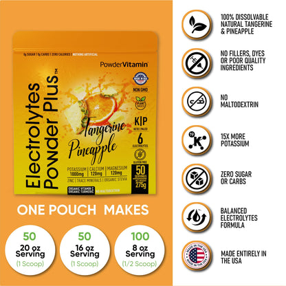 PowerVitamin Lemonade Electrolytes Powder No Sugar for Daily Energy - Keto Electrolytes - Hydration Powder with 1000mg Potassium, 120mg Calcium, Magnesium, Organic Vitamin C, 100 Servings