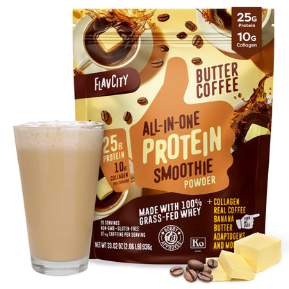 FlavCity Grass Fed Whey Protein Powder - Vanilla Smoothie - 25g Protein & 10g Collagen - Made with Real Vanilla Bean & Organic Coconut Milk - Gluten Free & No Added Sugars (20 Servings)